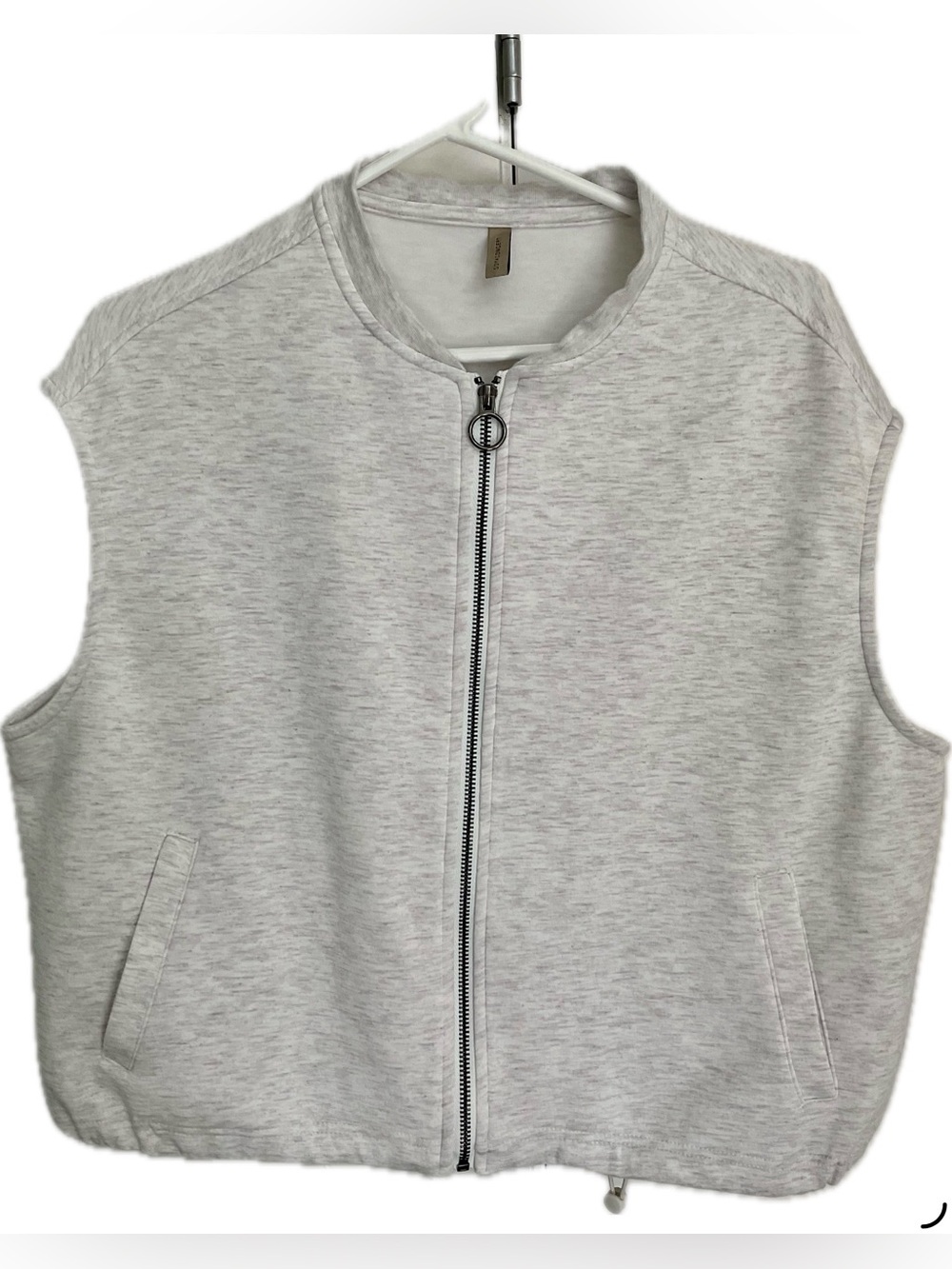 ***SOYA CONCEPT Oversized Light Grey marbled vest with drawstring.